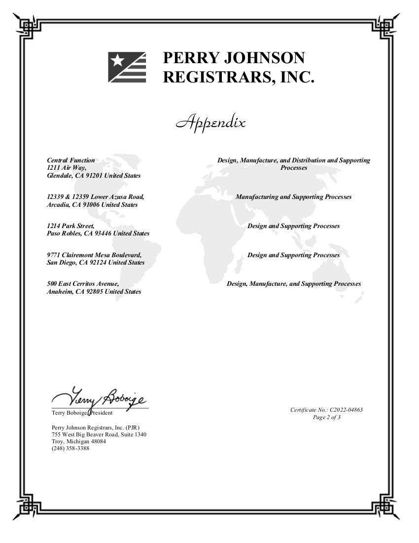 ISO 9001:2015 and AS9100D Certificate - Appendix