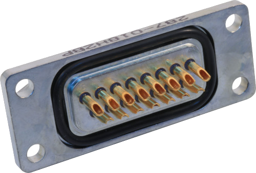 Glass-Sealed D-Sub Pin Connector, Front Panel Mount – Front Fasten, O-Ring Sealed, 287-018