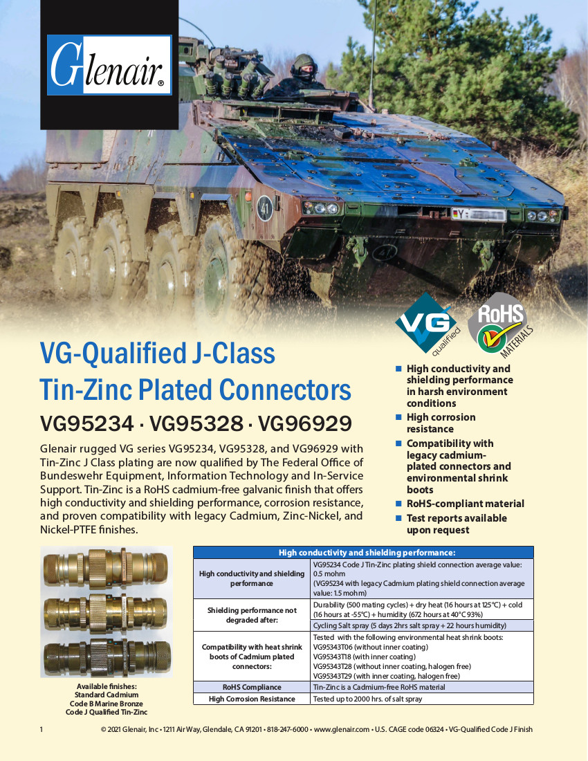 VG-Qualified J-Class Tin-Zinc Plated Connectors Datasheet